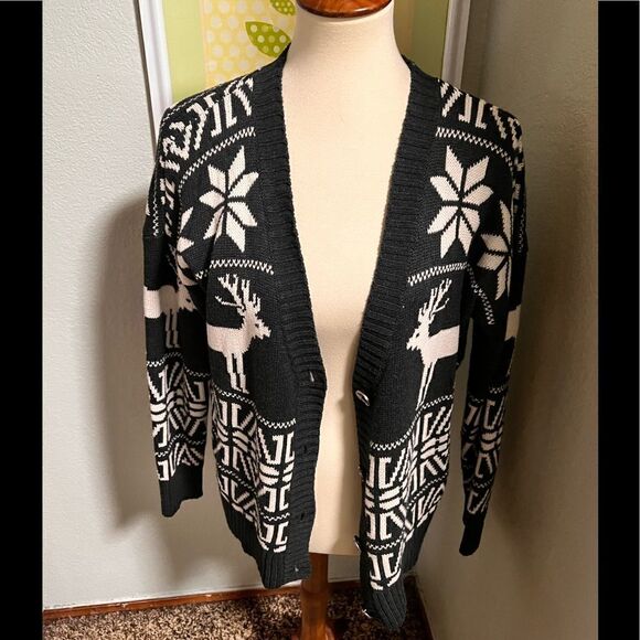 EUC Forever 21 Button Down Sweater Black & White Sweater Small C56 - Picture 1 of 5